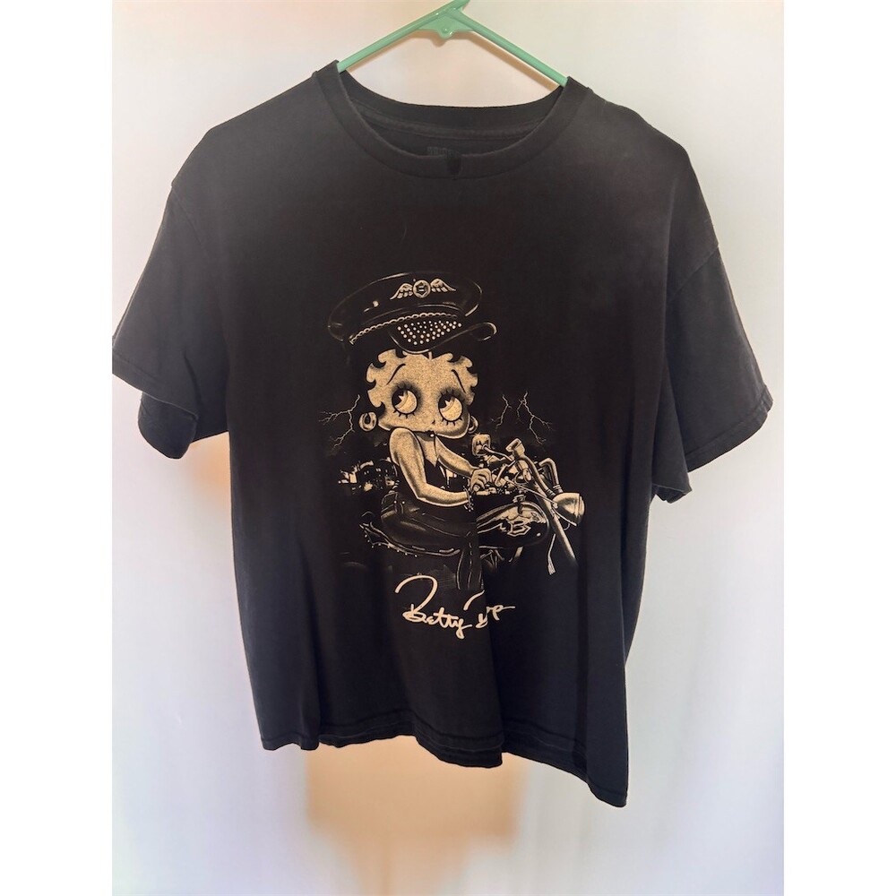 Obey x Betty Boop T-Shirt Unisex M Black Graphic Print Short Sleeve Biker